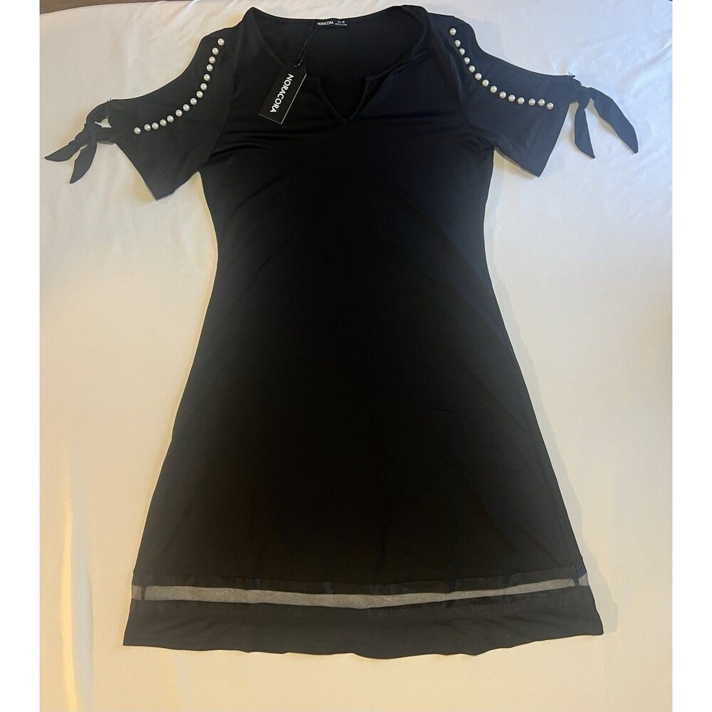 NoraCora Cold Shoulder Midi Dress Sz M Pearls And Mesh Hem Preppy Dark Romantic